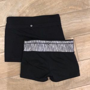 Set of 2 yoga shorts. Lululemon and Prana black with details. Size 8 and medium.